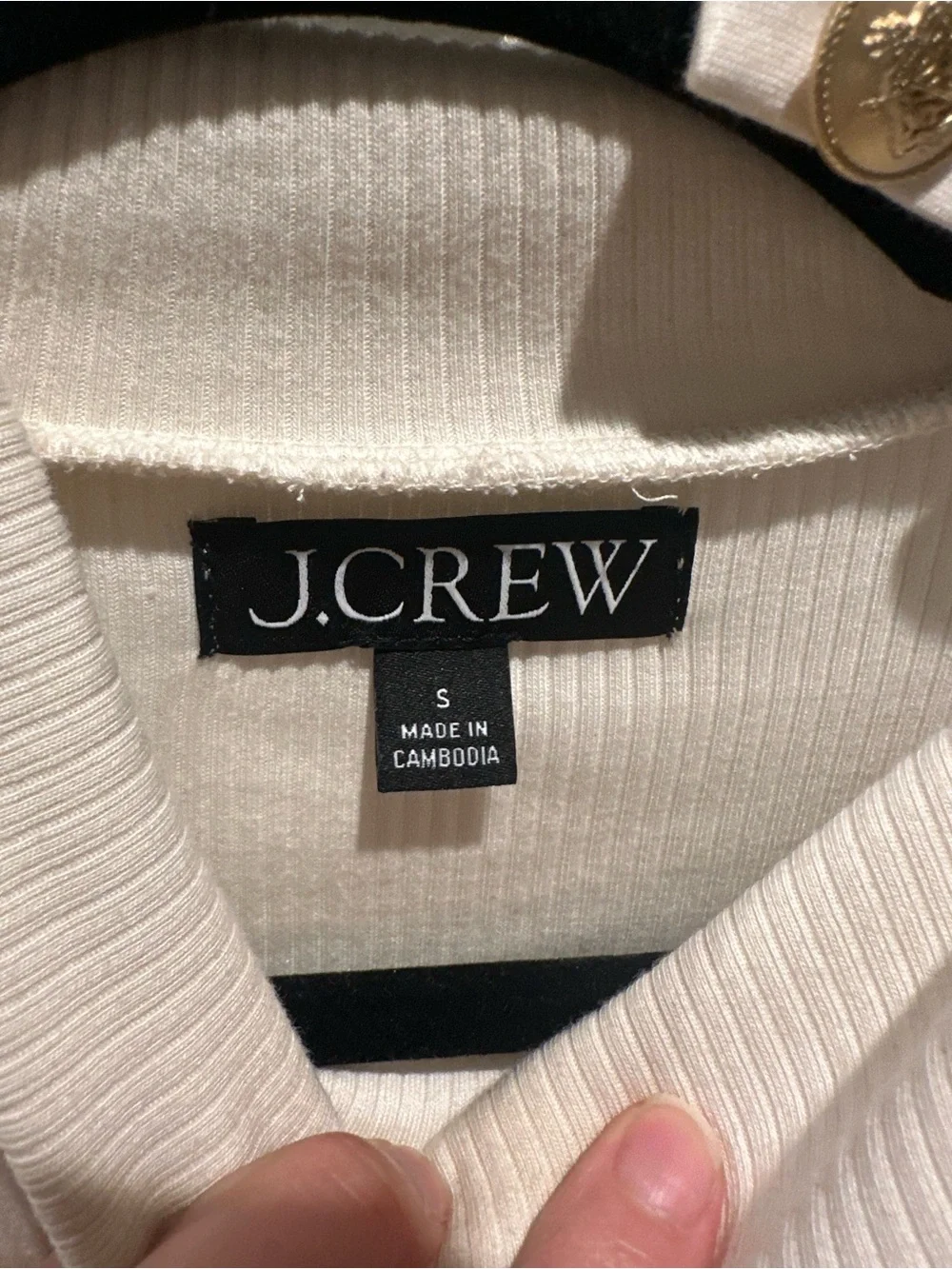 J-Crew Ribbed Mock Neck Button-Shoulder Top - Cream